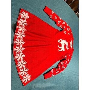 Smiling Pinker Red Christmas Sweater Dress With Reindeer & Snowflake Print Long